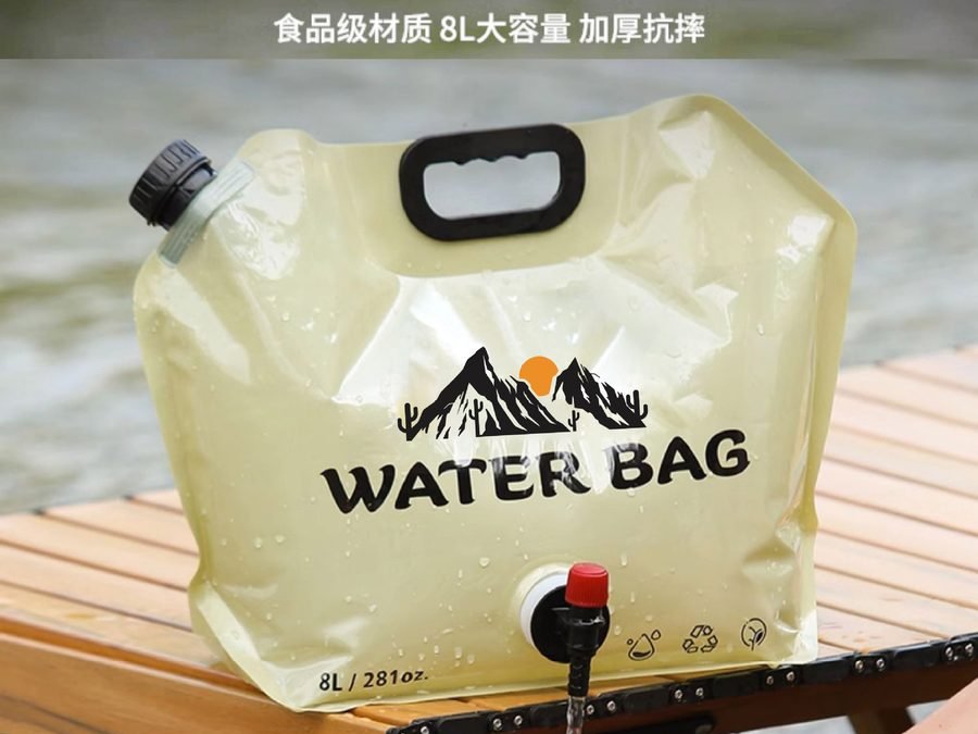 8L Portable Collapsible Valve Water Bag with Faucet and Dual Spout